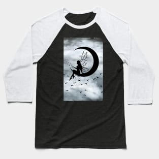 Silhouette, fairy moon and birds. Baseball T-Shirt